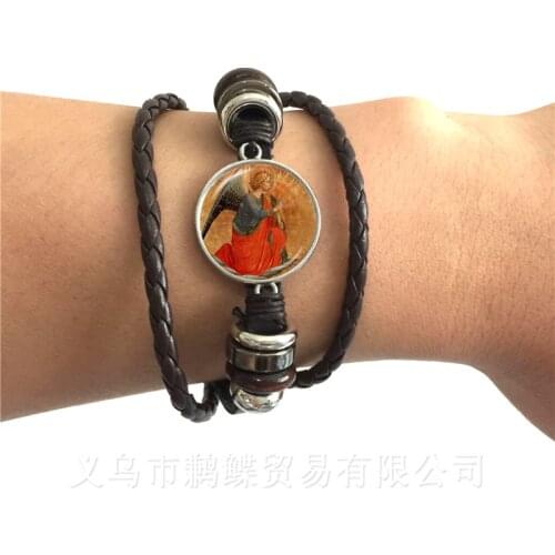 New Classic Christmas Angel Adjustable Leather Bracelet Black and Brown 2 Color Leather Cords Can Be Selected Glass Dome Bracele