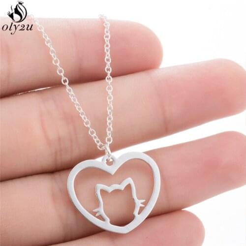 Oly2u Personalize Cute Animal Cat Pendant Necklace Minimalist Jewelry Love Heart Charm Necklaces Pet Lover Gift Birthday kolye