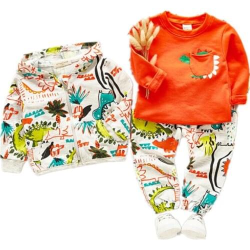 Autumn Outfits Baby Girls Clothes Sets Cute Infant Cotton Suits Hooded Zipper Jacket T Shirt Pants 3pcs Boys Kids Clothing