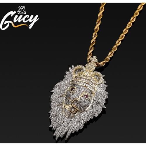 GUCY Bling Iced Out Necklace Micro Pave 5A Cubic Zircon Lion Head Pendant For Men Women Gifts Luxury Hip Hop Jewelry