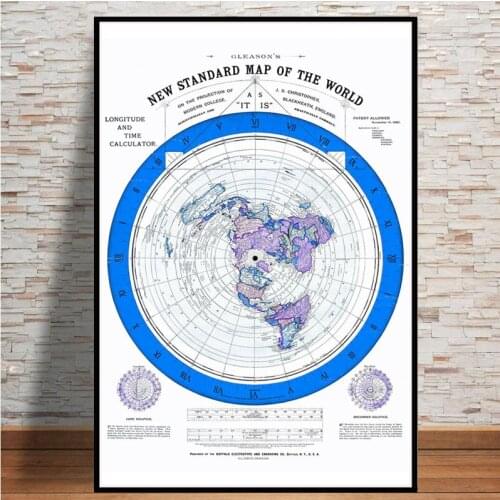 Canvas Poster And Prints 1892 Flat Earth Map Movie World Map Modern Painting Art Wall Pictures For Living Room Home Collection D