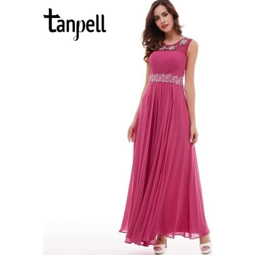 Tanpell peach prom dress new beading appliques pleated chiffon a line dresses back zipper up cheap women formal long prom gown