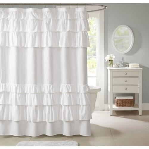 Plain Lace Stitching Waterproof Shower Curtain European and American Art Style Toilet Room Bathroom High-End Curtain