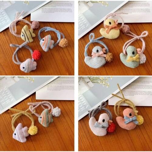 5pcs/lot New Girls Hair Rope Cartoon Animal Duck Hair Ring Bowknot Elastic Hair Bands Sweet Headdress Kids Hair Accessories