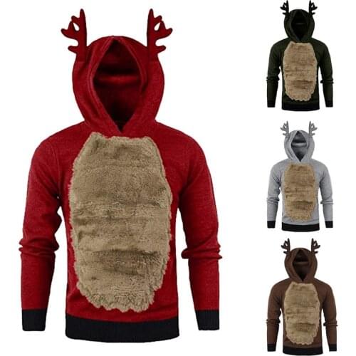 Sweater Christmas Women Men Elk Ear Funny Sweaters Pullovers For Christmas Party Hooded Jumper Couple Family Christmas Sweater