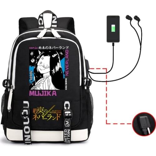 The Promised Neverland Backpack Anime Print Schoolbag USB Black Computer Travel Daypack Casual Campus Bag Shoulderbags 2021 New