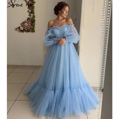 Serene Hill 2020 Pink Simple Sexy Fashion Evening Dress Long Sleeves Tulle Photography Formal Party Gown CHA2215