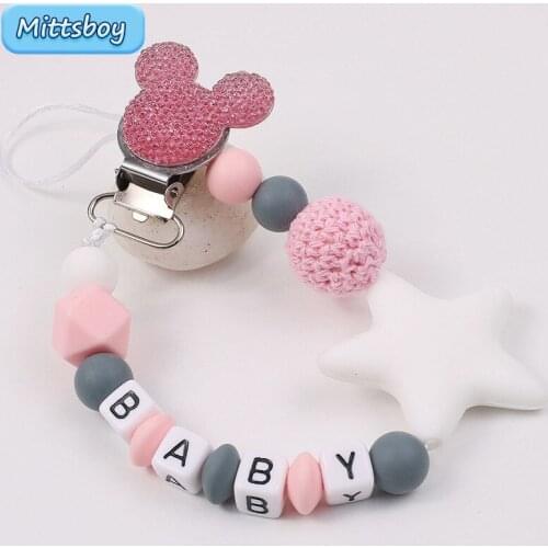 DIY Personalised Name Silicone Baby Pacifier Clip Chain Five Pointed Star Nipple Pacifier Name Holder Baby Newborn Shower Gifts