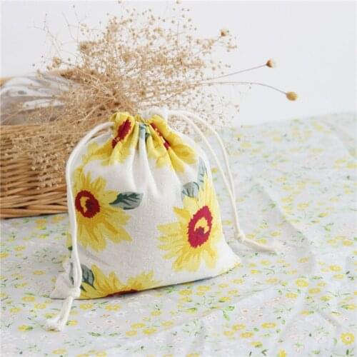 1PC Kawaii Cotton Bag Sunflower Wedding Birthday Cookie Candy Gift Storage Bag Organizer Bags For Party Biscuits Candy Cake
