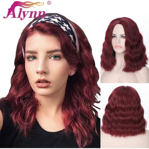Alynn Water Wave Red Hair Synthetic Wig Middle Part Shoulder Length Curly Hair Cosplay Party Wigs For Women Heat Resistant Fiber