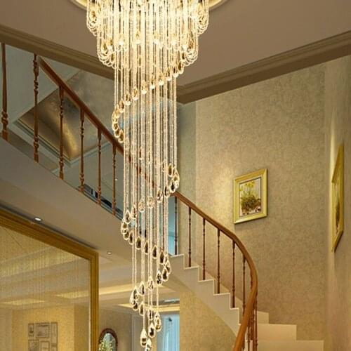 Led crystal chandelier living room lamp atmospheric luxury villa duplex stairwell circular creative long hanging wire lamps