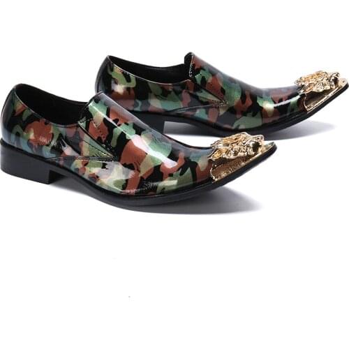 Army Green steel toe shoes schuhe herren Slip On Genuine Leather Cowboy Club Party men formal shoes sapato social Size 38-47