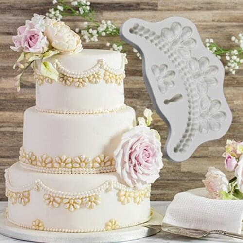 Art Deco Jewels & Pearls Molds Fondant Cake Decorating Silicone Molds Sugarcrafts Chocolate Baking Tools for Cakes Gumpaste Form