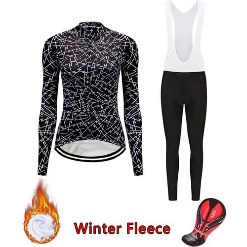 Female Cycling Jersey BIB Set Winter Thermal Fleece Bicycle Clothing Women Mtb Suit Road Bike Clothes Wear Dress Blouses Pants