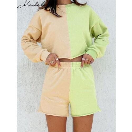 Macheda Autumn Casual Two Pieces Set Women Loose O Neck Long Sleeve Pullover Top And High Waist Shorts Street Outfits Lady Sets