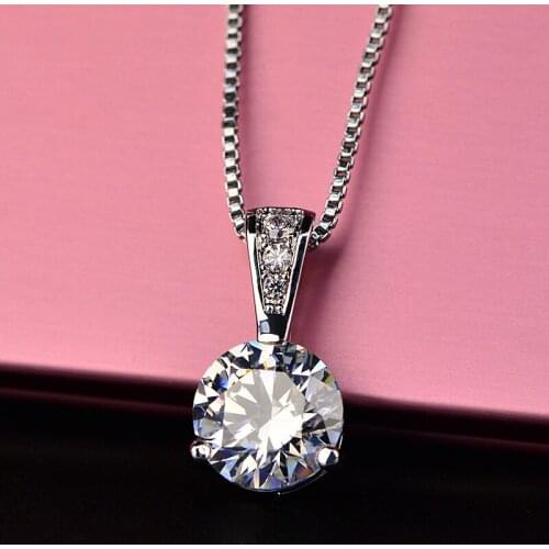 Fashion Silver Color Pendants Necklaces For Women White Round AAA+ Zircon Crystal Clavicle Chain Luxury Necklace Ladies Jewelry