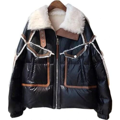 Winter Coat Women 2021 New Fashion Double-Faced Fur Natural Real Sheep Wool Parka Down Jacket Thick Warm Turn-Down Collar
