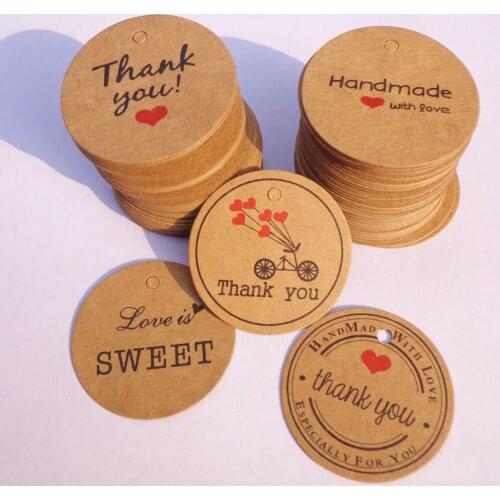 100Pcs Round DIY Kraft Paper Label Hang Tag Wishes Card Wedding Party Note Blank Price Hang tag Kraft Gift Box Wrapping Supplies