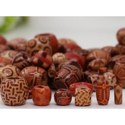 100 PCs/bag 6 Styles Mixed Hole Vintage Painted Wooden Beads African Hair Rings Hip Hop Reggae Braided Dreadlock Accessories