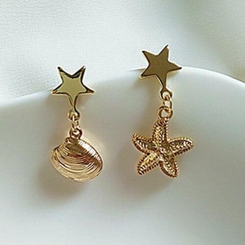 12 pair /lot wholesale fashion jewelry gold metal star shell starfish earrings