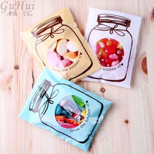 200Pcs Blue White Bottle Transparent Cookie Candy Plastic Bag Biscuit Package Birthday Wedding Party Xmas Decoration Kids Shower