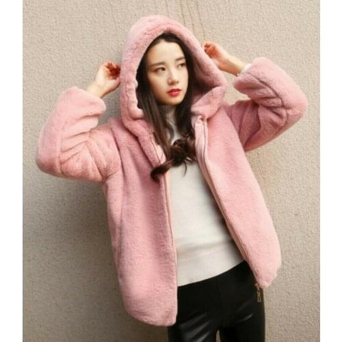 HStar 2020 New Fashion Women Girl Winter Casual Fur Jacket Outwear Faux Rabbit Fur Hooded Coat Casual Warm Jacket