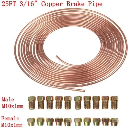 25 FT 7.62M Coil Roll Tube of 3/16"OD Anti Rust Copper Brake Pipe Hose Line Fuel Tubing Kit with 20pcs Female&Male Nuts Fittings