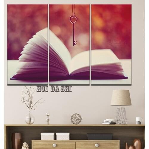 3 Panel abstract Key Book letter symbol Painting HD Prints Poster Wall Art Canvas Picture study bedroom Childs room Home Decor
