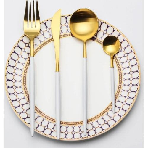 4PCS Silver 304 Stainless Steel Dinnerware Handle Silverware Set Steak Fork Knife Scoops Cutlery Set Home Tableware Wholesale