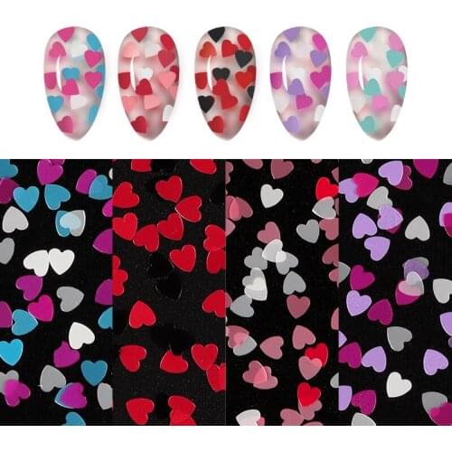 6Boxes 3MM Cute Love Heart Sequins Colorful Glitter Flakes For Nail Art Decorations Valentines Design Nails Accessories RK390093