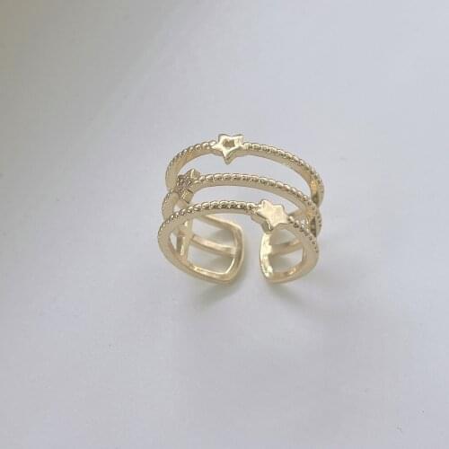 925 Fashion Simple Temperament Hollow Adjustable Ring Three-layer Geometric Index Finger Ring Women Exquisite Jewelry Wholesale