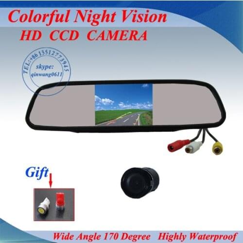 Promotion 4.3" Car LCD Mirror Kit + WaterproofCar Reversing Camera kit Night Vison camera 170 degree with 6M cable free shipping
