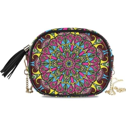 ALAZA New mini handbags women shoulder bags Leather strap Mandala print messenger bag purse simple style Luxury Crossbody Bags