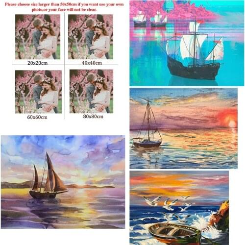Diamond Painting Landscape 5D Diy Boat Crossing The Sea Square Diamond Round Diamond Full Diamond Cross Stitc Mosaic Home Decora