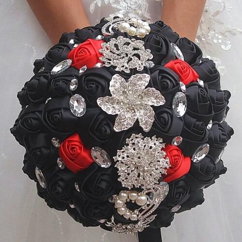 Satin Ribbon Wedding Bridal Bouquets Diamond Artificial Flower Wedding Accessories Sweet 15 Quinceanera Bouquets W228-4H