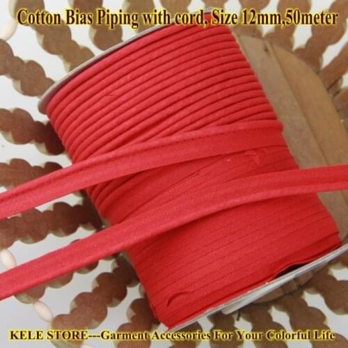 Free shipping--100% Cotton Bias Piping, Piping tape,bias Tape with cord,size:12mm, 50m,for DIY sewing textile bed linings Red