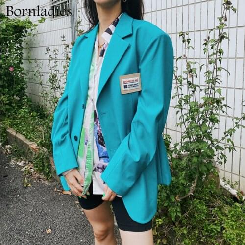Bornladies 2021 Korean Chic Loose Women Blazer Autumn Single Breasted Female Oversized Suit Jacket Full Sleeve Outwear Coats