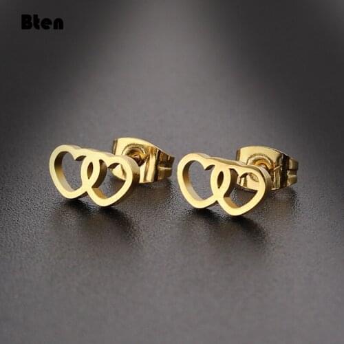 Bten 2021 New Fashion Korean Stud Earrings For Women Double Heart Korean Jewelry Female Hollow Earring Girls Gift