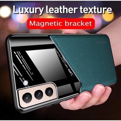 Plexiglass Leather Case For Samsung Galaxy S21 Plus S 21 Ultra On Samsun S21Plus S21Ultra Car Magnetic Holder Phone Cover Fundas