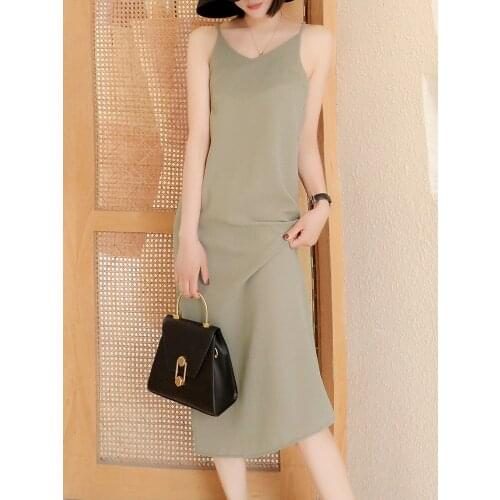 Black Dungaree Dress Small Black Dress Womens Bottoming Retro Long French Chiffon Dress 2020 New Spring and Summer