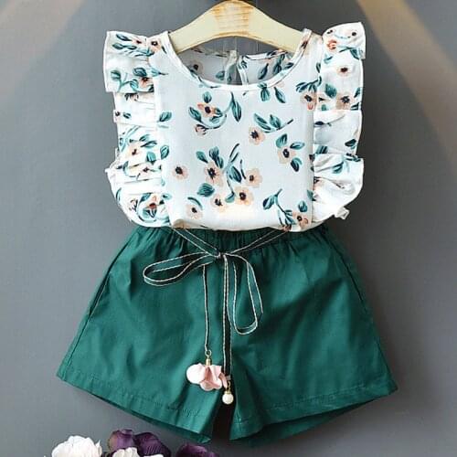 Kids Summer Clothes Little Girls Clothing Ute Flowers Flying Sleeves T-Shirt+ Shorts Girls Sets Toddler Baby Girls Clothes