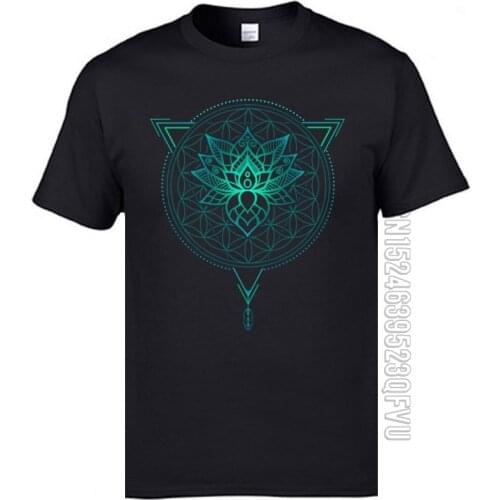 Geometric Triangle Lotus Mandala Figures Tshirts Mens Inde Dhyana Buddha Worship Adult T Shirts Cotton Comfortable Tees