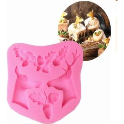 Hot Sell Popular 3D Christmas Elk Deer Acorn Leaves Fondant Silicone Mold Soap Cake Baking Moulds Cake Decorating Tools