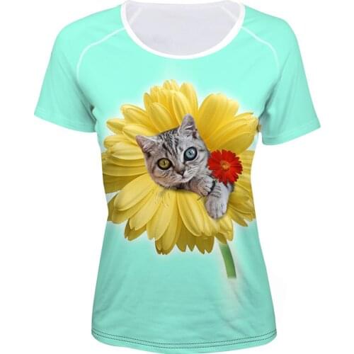 HYCOOL Female Shirt Tees Tops Cat Dog Flower Food Print Women T-shirt Fashion Comfortable Short Sleeves O-neck T Shirt Summer