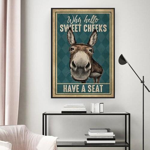 Canvas Painting Funny Donkey Why Hello Sweet Cheeks Have A Seat Quote Vintage Posters and Prints Wall Pictures for Living Room