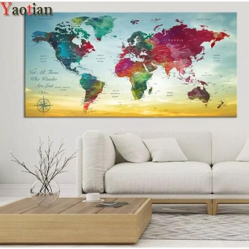 Colorful world map diamond painting full drill square round diamond embroidery large size mosaic puzzle home decoration