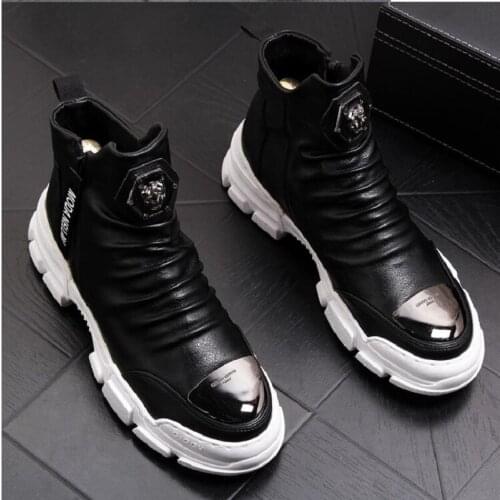 Autumn Punk Luxury Men Sneakers High Tops Designer Casual Martin Shoes Trainers Flats Zip Ankle Boots Zapatillas Hombre