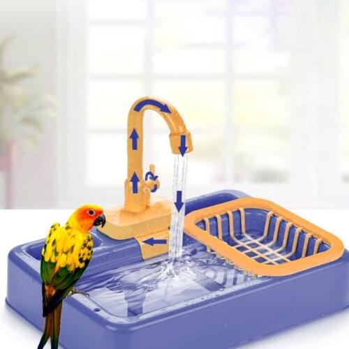 Small Bird Birdcage Bathroom Basin Parrot Bathtub Pool with Faucet Dispenser Toy Heat Dissipation Dust Remover Toy