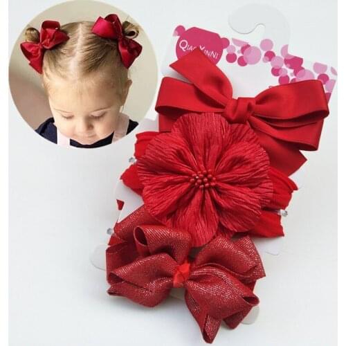 Fashion 3pcs/lot Infant Kids Floral with Pearl Headband Baby Girl Toddler Solid Color Grosgrain Bows Headwear Set Photo Shoot