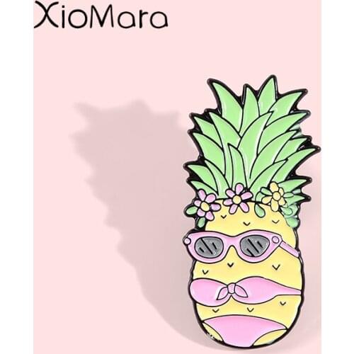 Ms. Pineapple Enamel Pin Cartoon Summer Holiday Bikini Fruit Jewelry Jeans Shirt bag Badge Brooches Lapel Pins For Friends